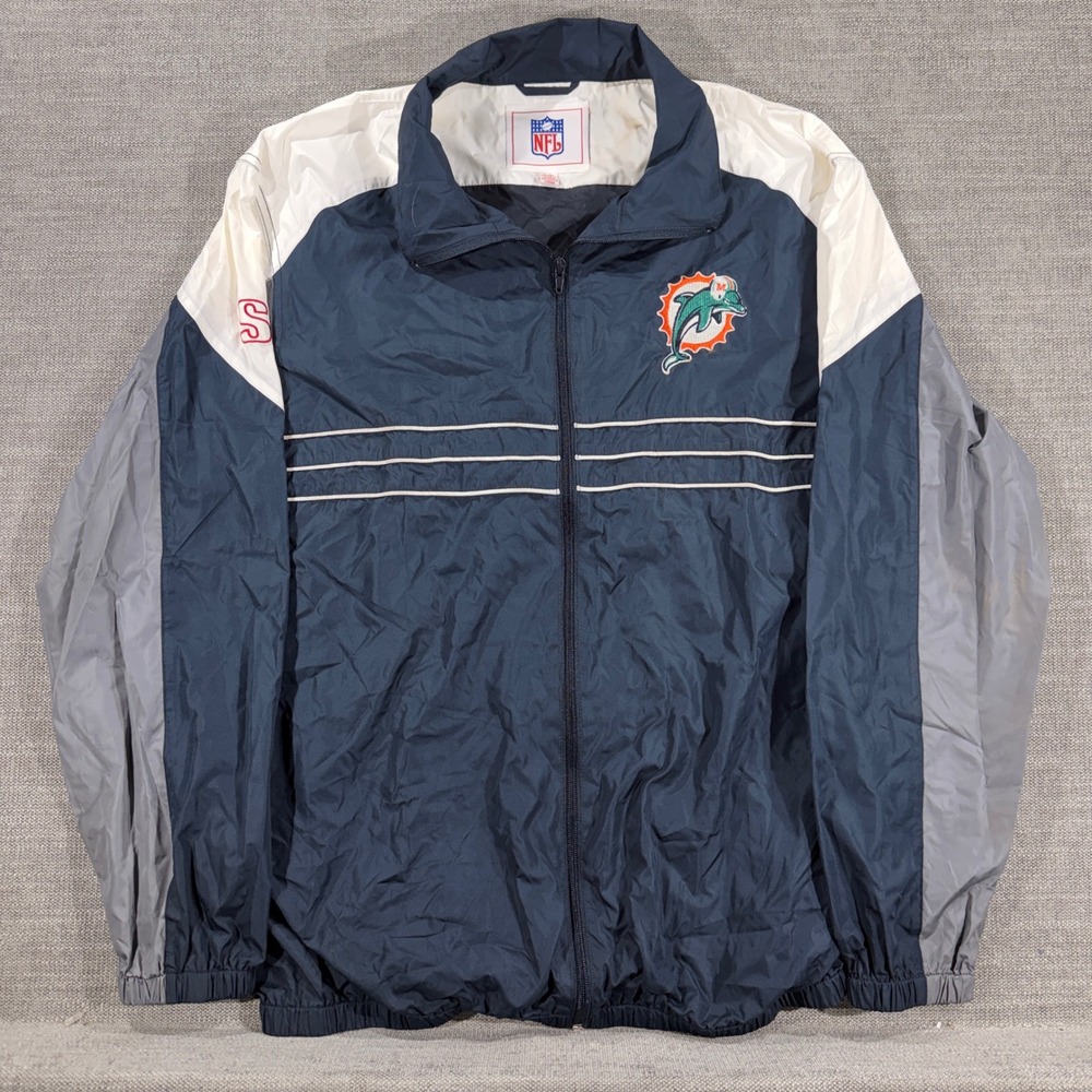 NFL Miami Dolphins Windbreaker Mens Large Navy Blue Good Vintage Full Zip Jacket
